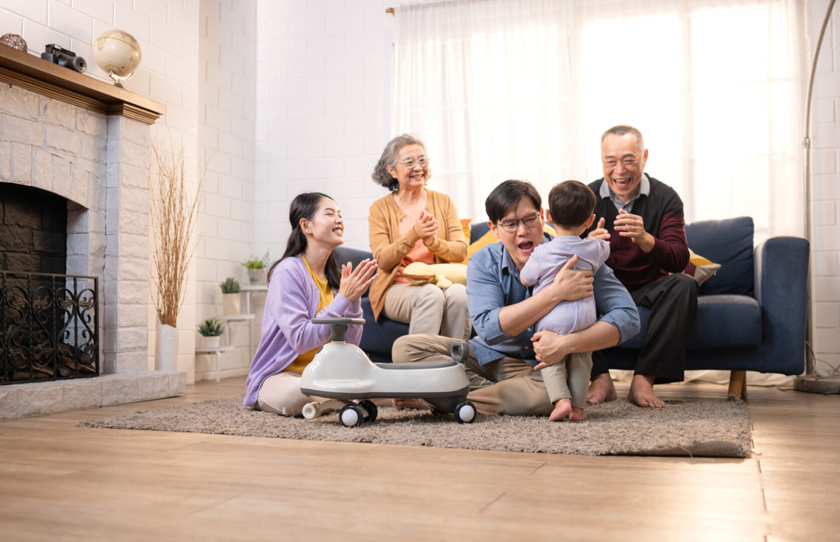Family enjoying time together in living room.